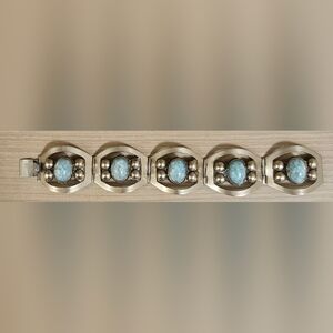 VINTAGE STERLING SILVER STAMPED DRY CREEK TURQUOISE GEMSTONES HINGED BRACELET